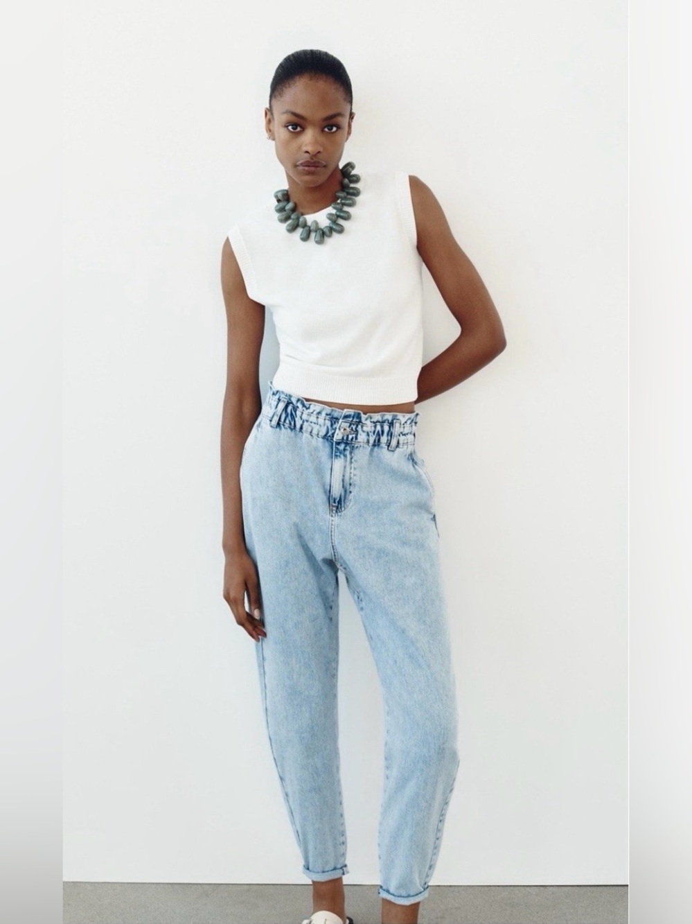Zara High-Rise Paperbag Jeans - Light Blue